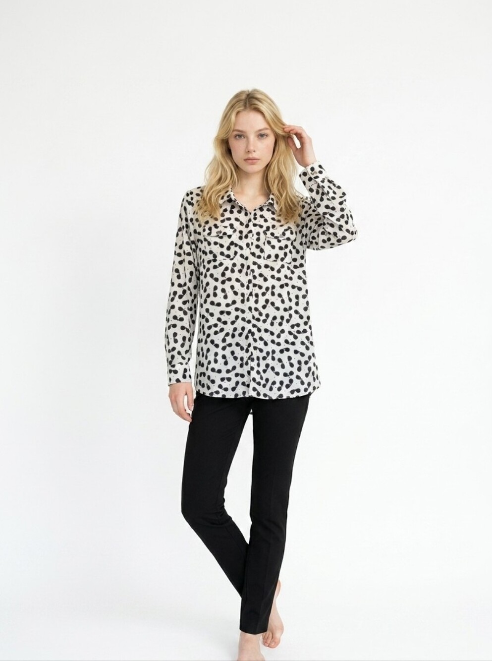 Karl Lagerfeld White Button-Up Shirt with Classic Black And White Sunglass Print
